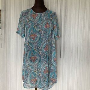 Daniel Rainn paisley flowers aqua/cream sheer summer high low dress! Size M